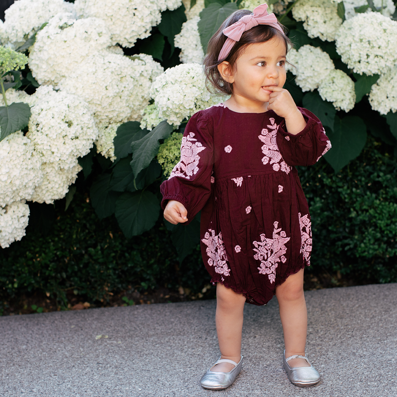 Baby Brooke Bubble - Burgundy Embroidery