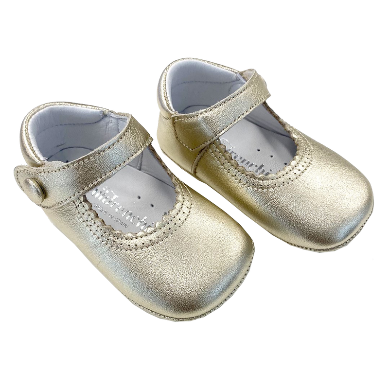 Pink Chicken Baby Leather Pram Mary Janes - Gold 17 