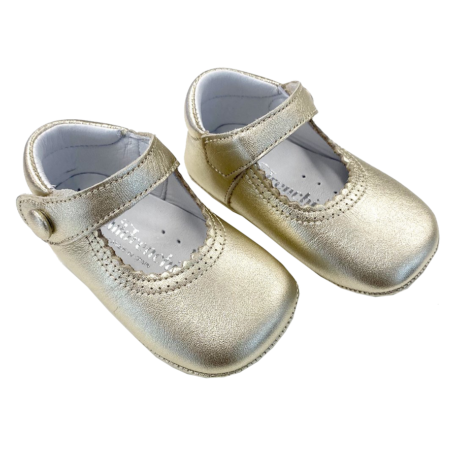 Pink Chicken Baby Leather Pram Mary Janes - Gold 17 