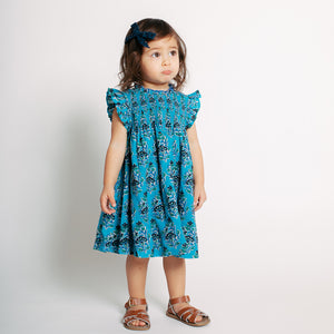 Baby Girls Stevie Dress Set - Azure Posey Block Print