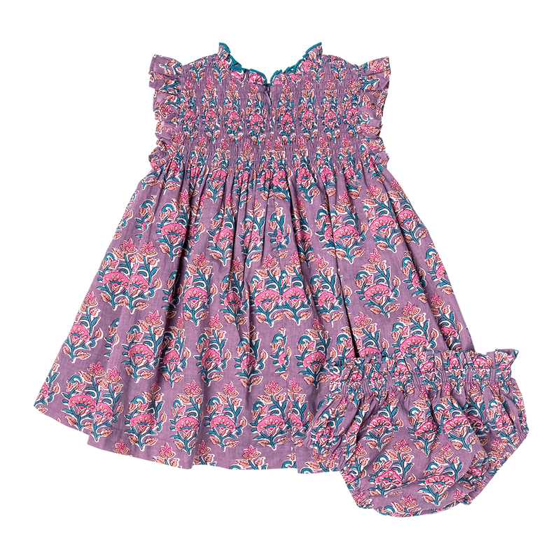 Baby Girls Stevie Dress Set - Lavender Posey Block Print