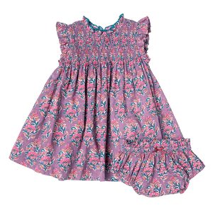 Baby Girls Stevie Dress Set - Lavender Posey Block Print