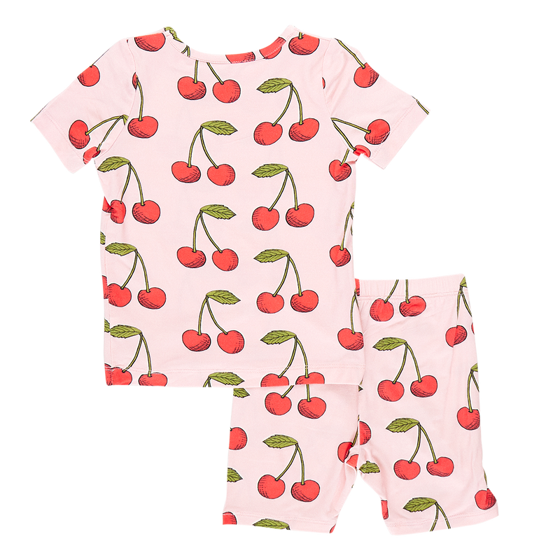 Kids Bamboo Short Sleeve PJ Set - Pink Cherries