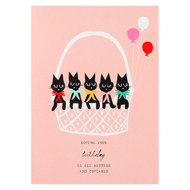 Pink Chicken Greeting Card - Basket of Kittens 