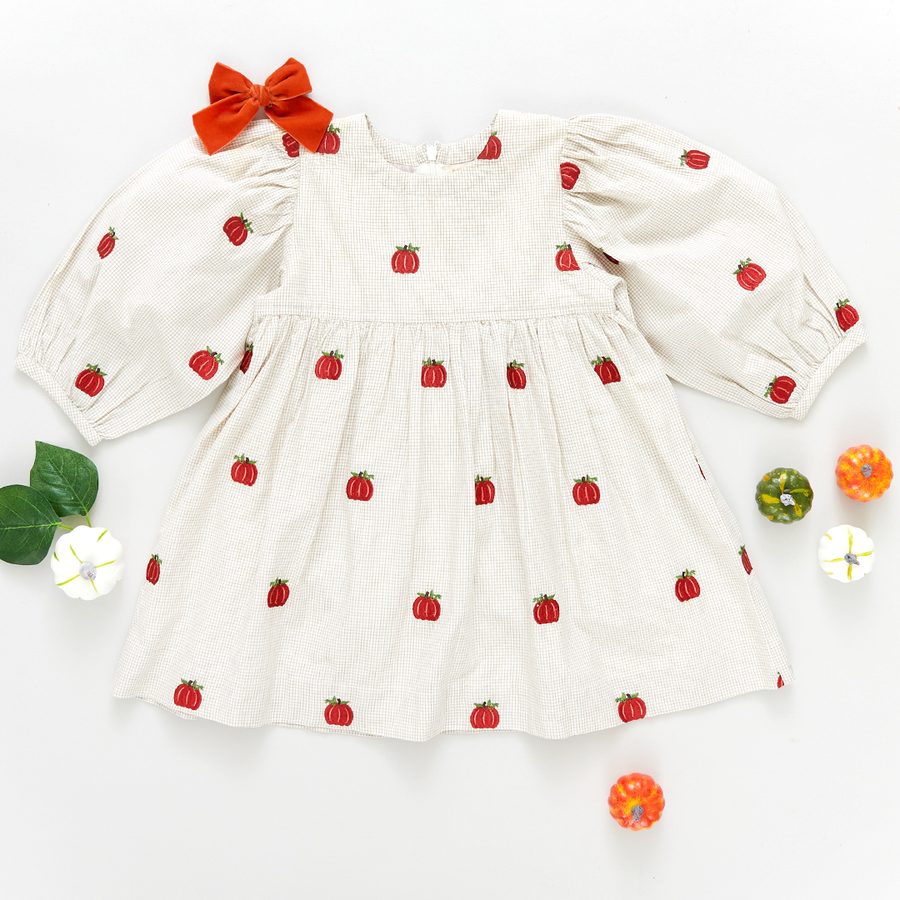 Girls Bea Dress - Pumpkin Embroidery