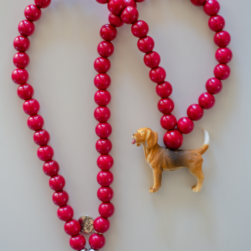 Pink Chicken Beagle on Bordeaux Beads 