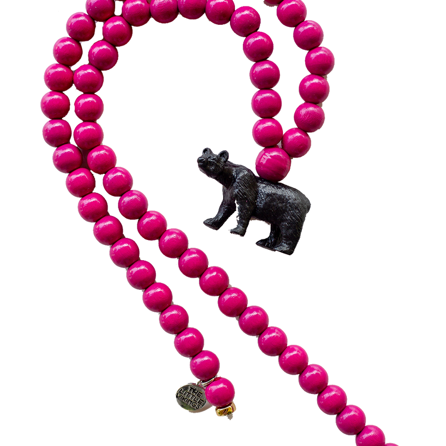 Pink Chicken Bear on Fuchsia Beads 