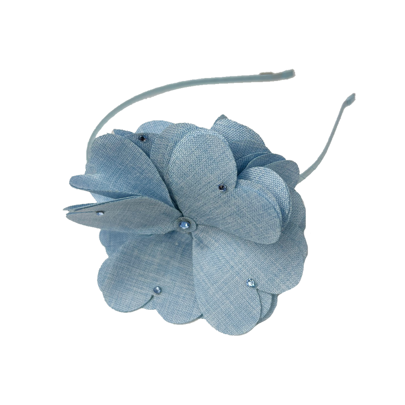 Linen Glitter Flower Headband - Light Blue