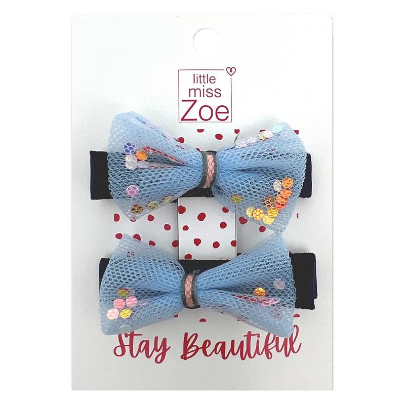 Holiday Clips - Green/Blue Confetti Bow 2 Pack