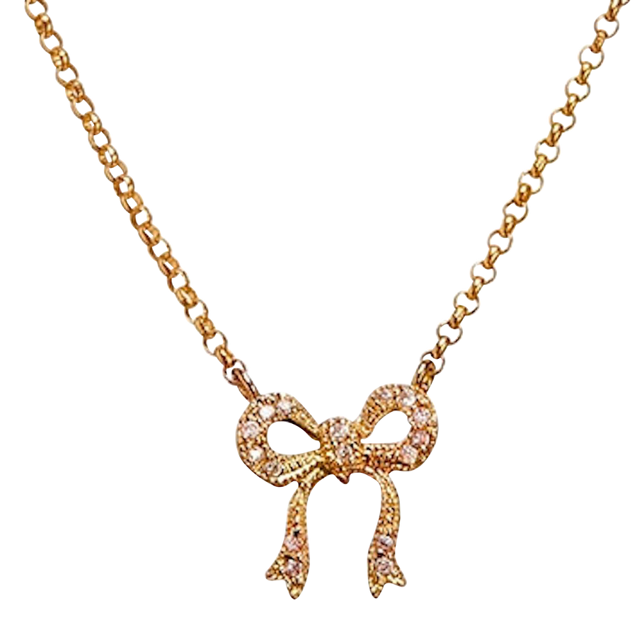 Pink Chicken Gold Bow Necklace 