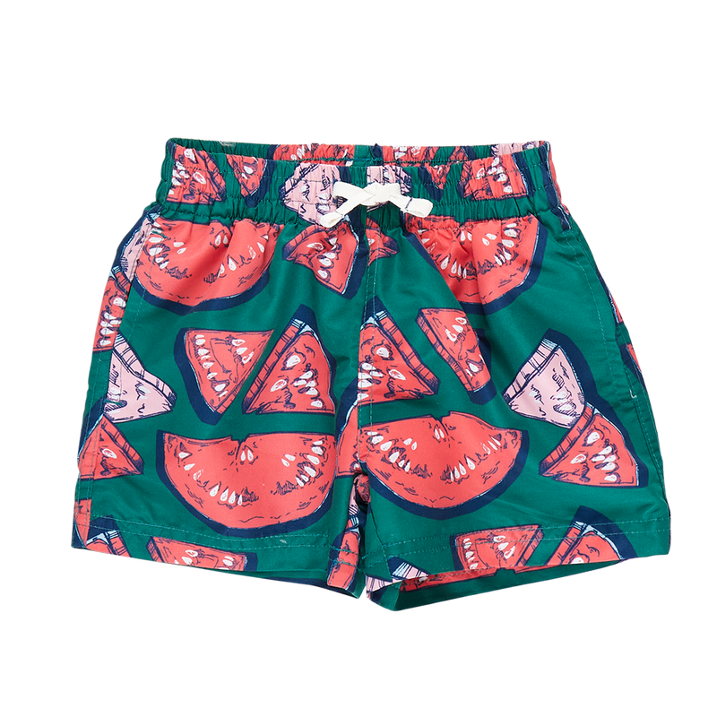 Boys Swim Trunk - Green Watermelon Puzzle