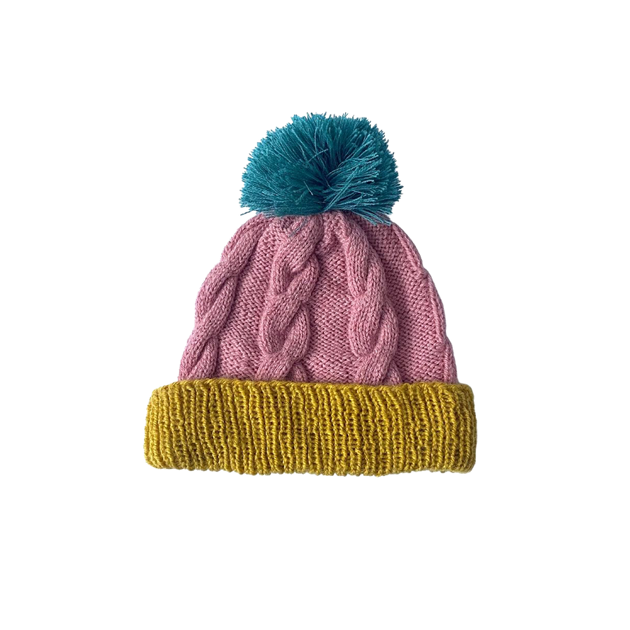 Pink Chicken Cabbages & Kings: Cable Pom Hat - Pink Small 