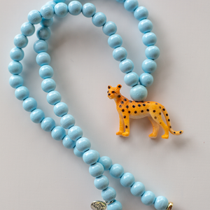 Pink Chicken Cheetah on Baby Blue Beads 