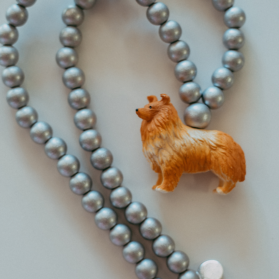 Pink Chicken Collie on Silver Beads 