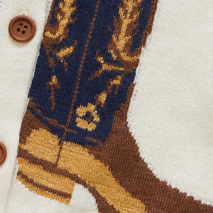 Girls Cowboy Boots Sweater - Cream