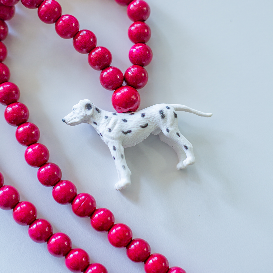 Pink Chicken Dalmatian on Bordeaux Beads 