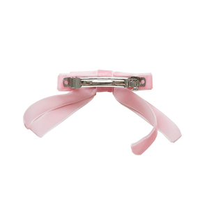 Velvet Double Bow w/ Tails - Pink