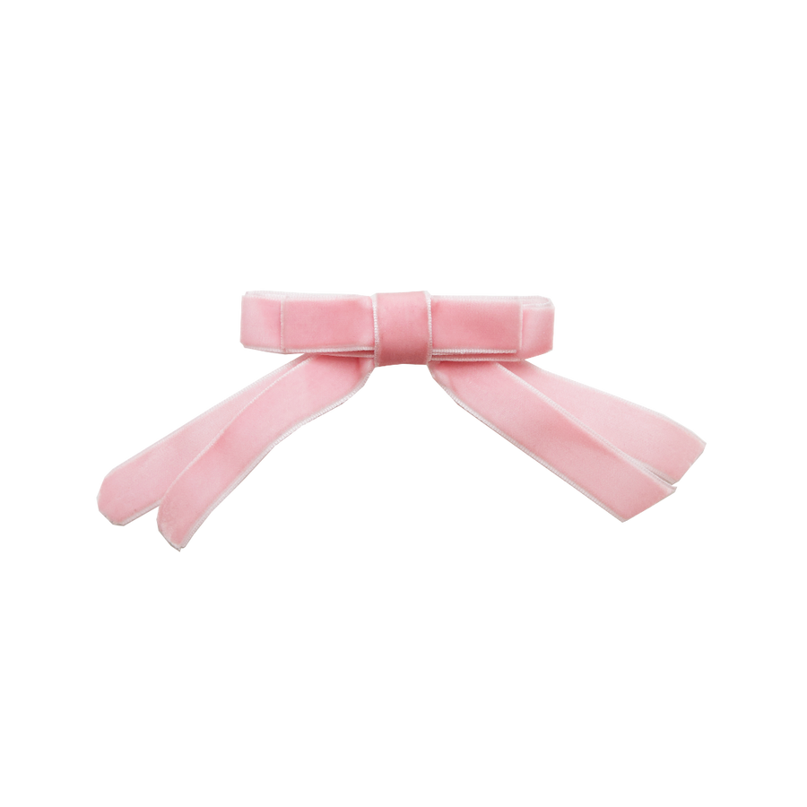 Velvet Double Bow w/ Tails - Pink