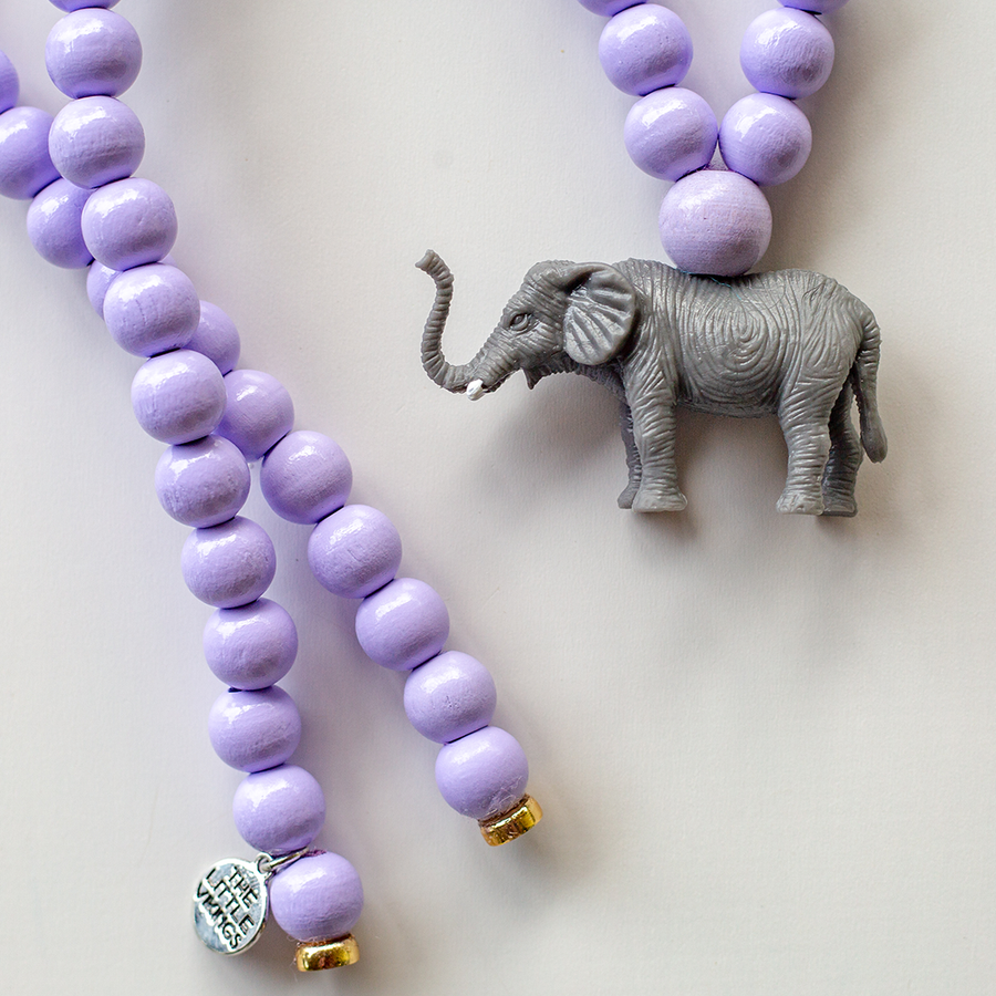Pink Chicken Elephant on Lilac Beads 