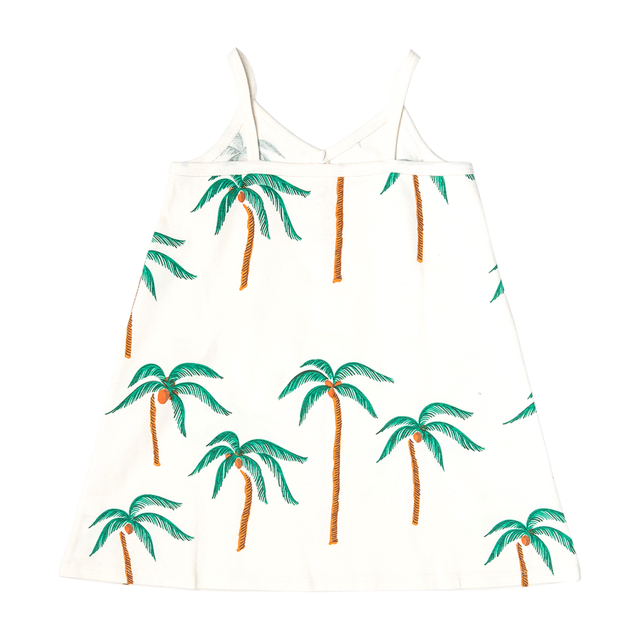 Girls Organic Kelby Dress - Cream Palm Trees