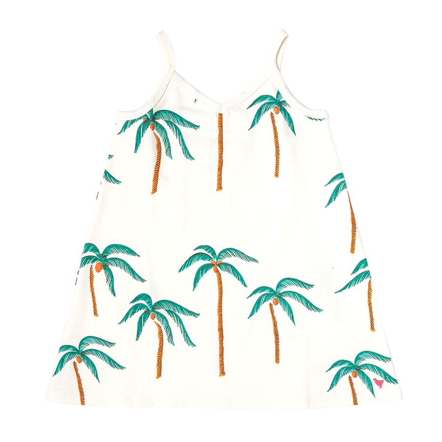 Girls Organic Kelby Dress - Cream Palm Trees