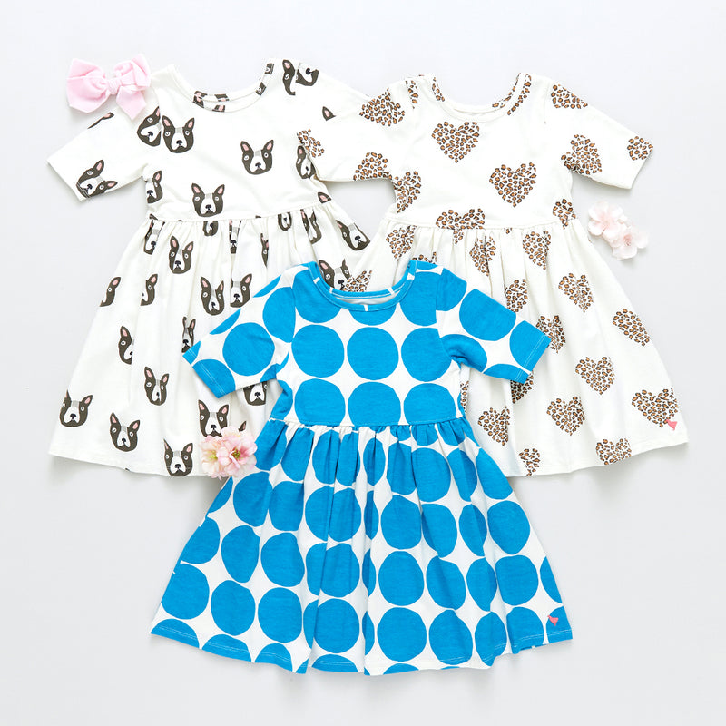 Girls Organic Steph Dress - Leopard Heart