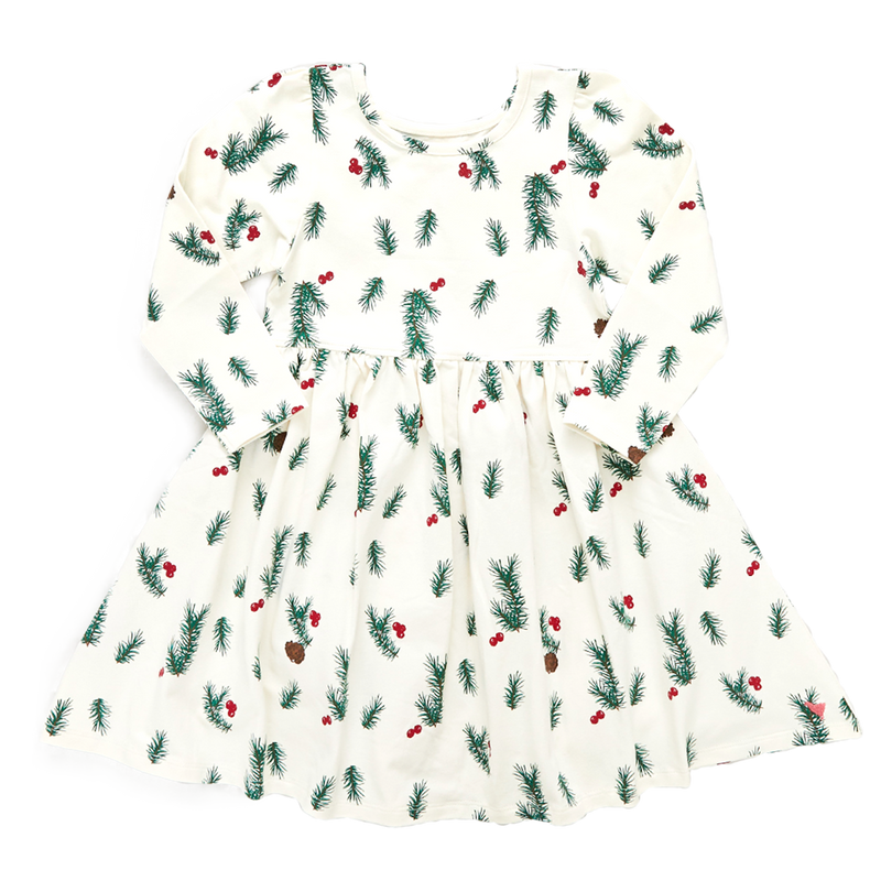 Girls Organic Steph Dress - Pine Berry