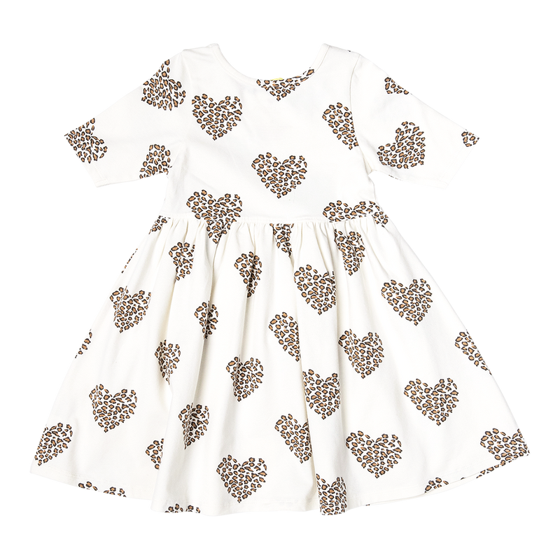 Girls Organic Steph Dress - Leopard Heart