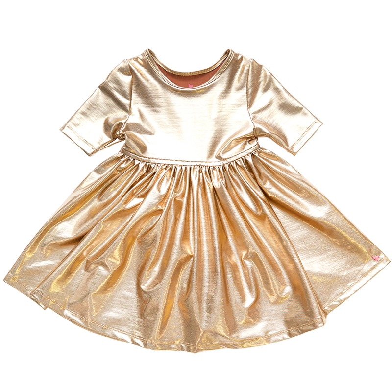 Girls Steph Dress - Gold Lamé