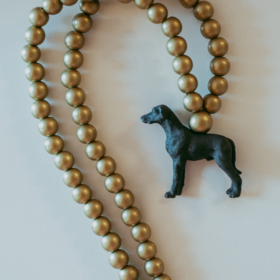 Pink Chicken Great Dane on Gold Beads 