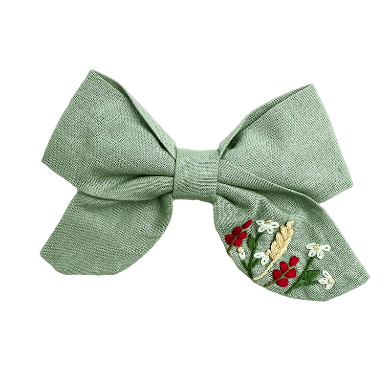 Embroidered Bow - Sage
