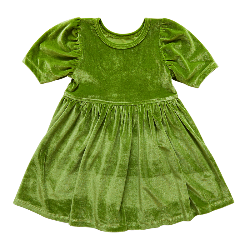 Girls Laurie Dress - Lime Green Velour