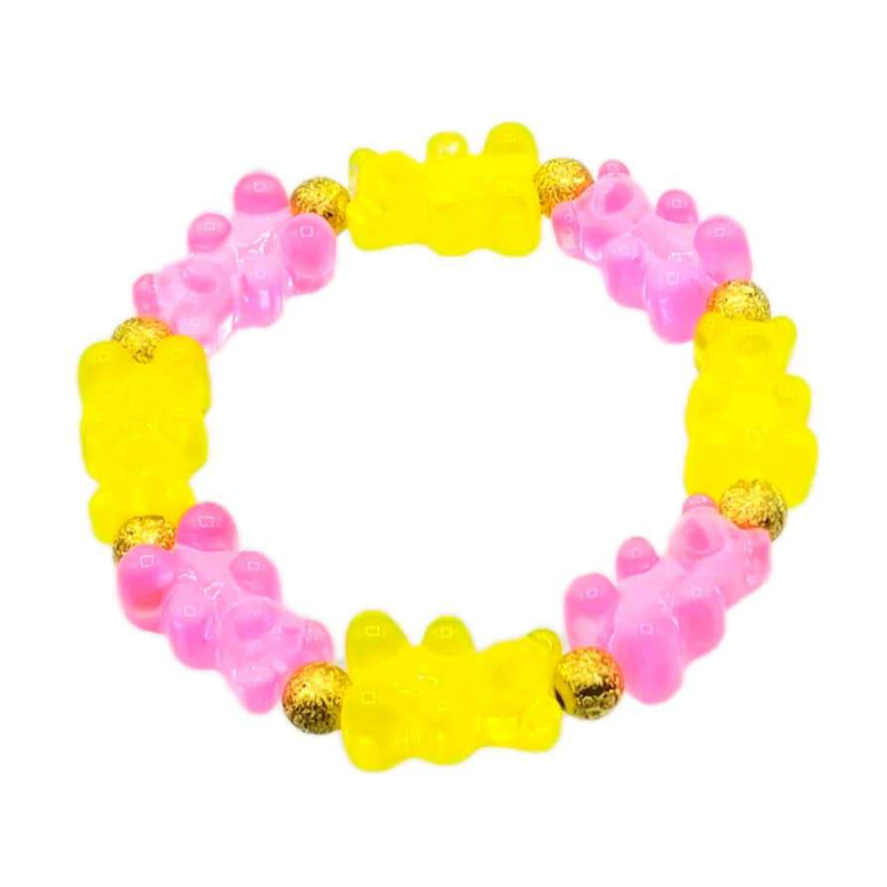 Pink Chicken 2-tone Gummy Bear Stretch Bracelet - Pink & Yellow 