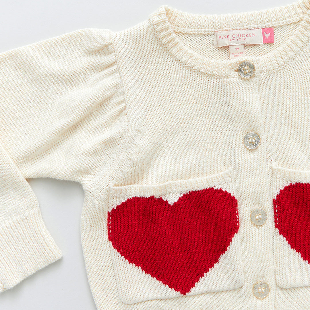 Girls Heart Pocket Sweater - Cream – Pink Chicken