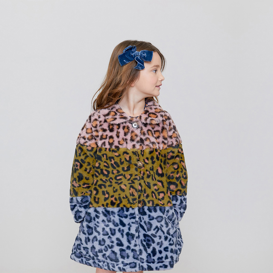 Girls Kate Coat - Leopard Colorblock Fur