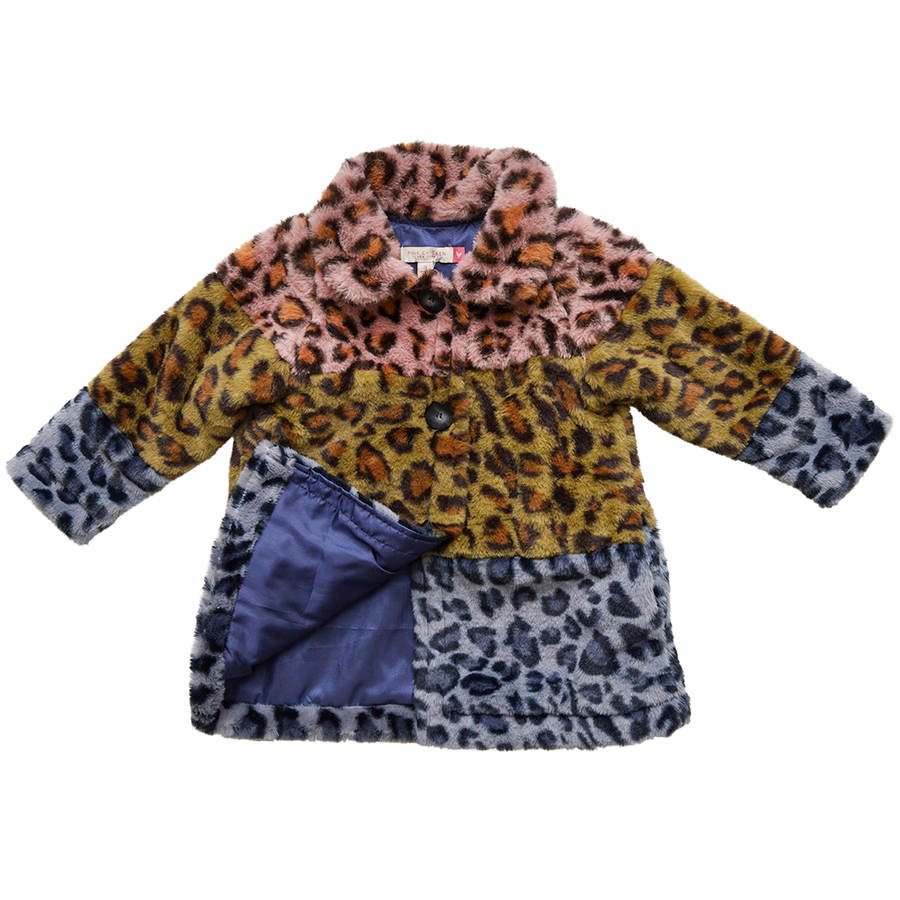 Girls Kate Coat - Leopard Colorblock Fur