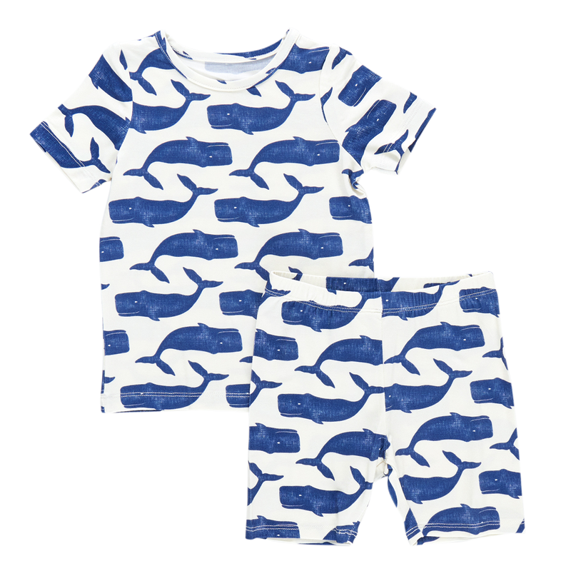 Kids Bamboo Short Sleeve PJ Set - Blue Whales