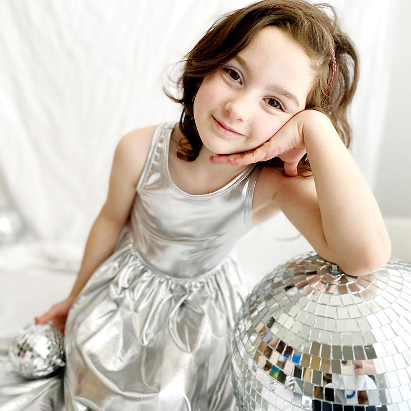 Girls Liza Lame Dress - Silver