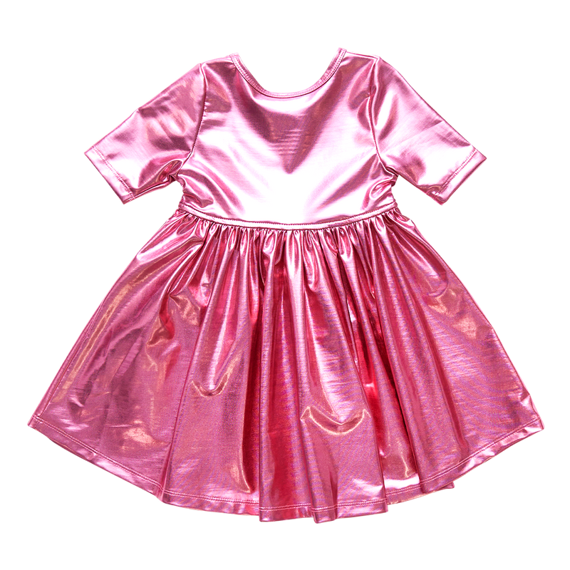 Girls Steph Dress - Pink Lamé