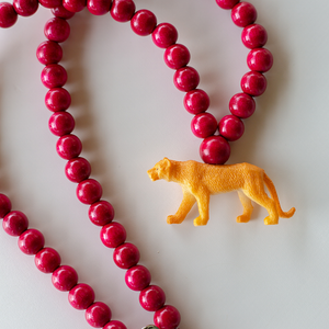 Pink Chicken Lioness on Bordeaux Beads 