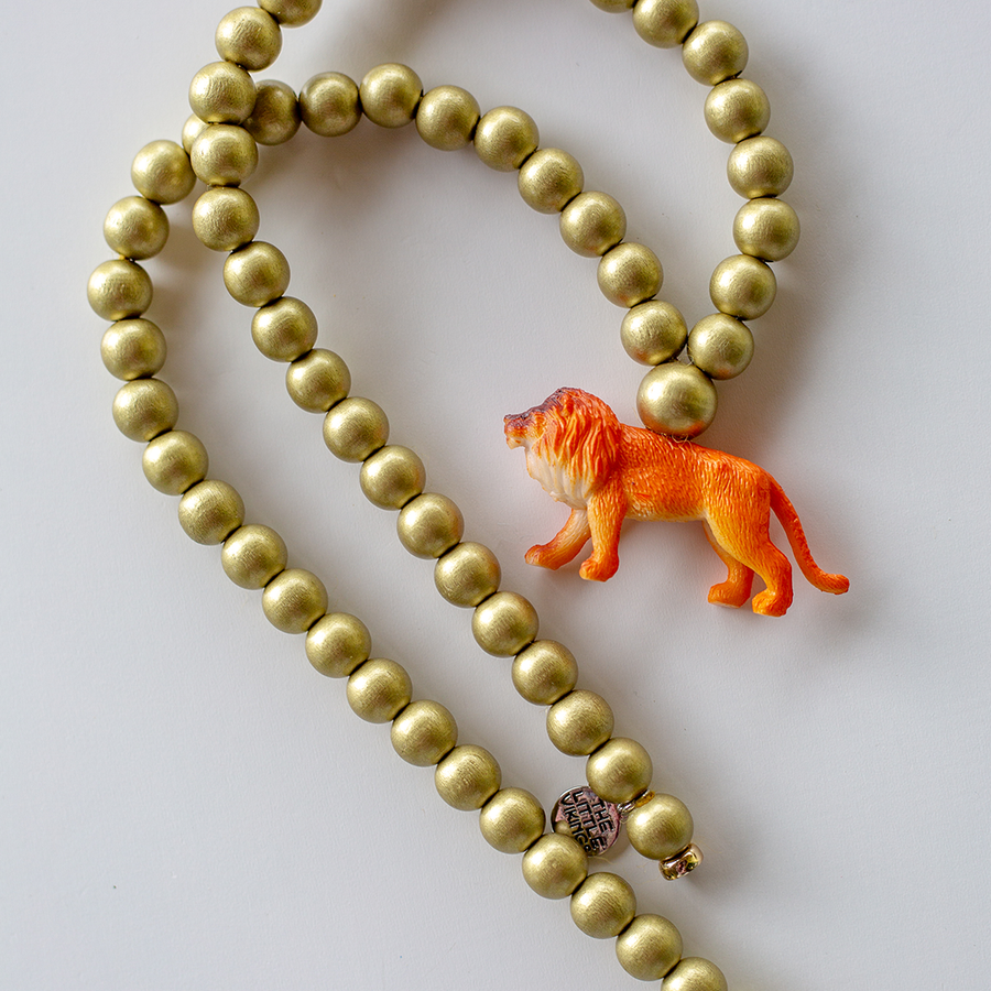 Pink Chicken Lion on Gold Beads 
