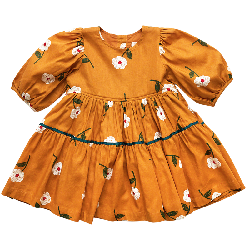 Girls Maribelle Dress - Gold Flower