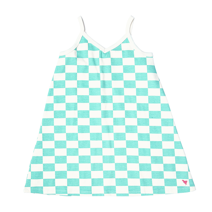 Girls Organic Kelby Dress - Mint Check