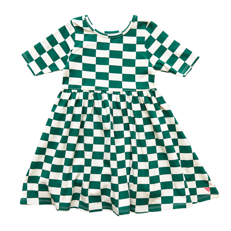 Girls Organic Steph Dress - Evergreen Check