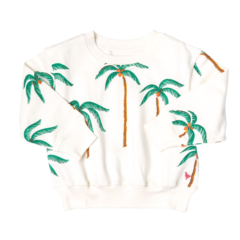 Girls Organic Sweatshirt - Cream Palm Trees