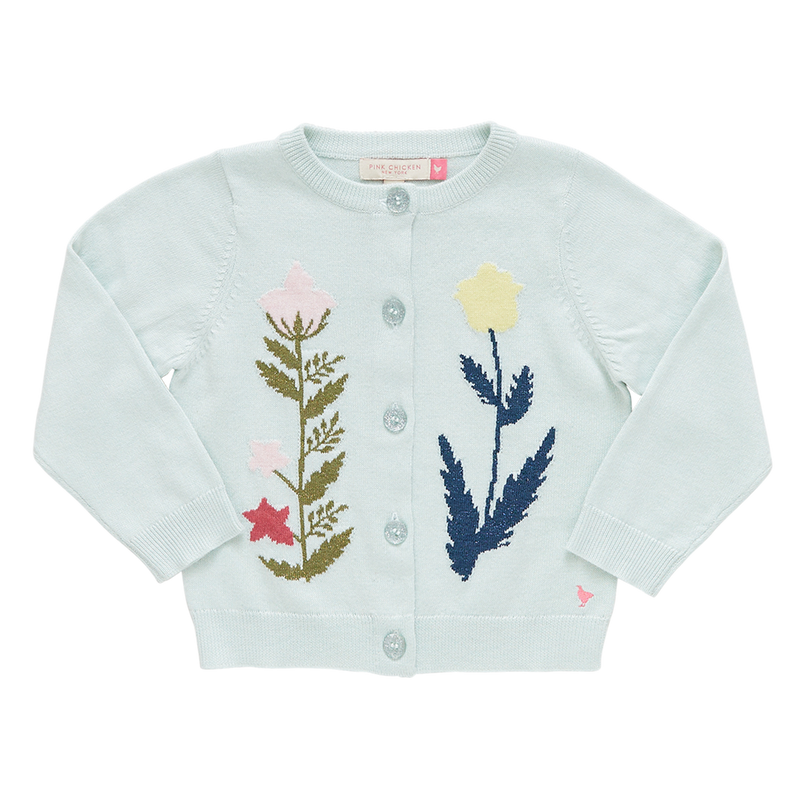 Girls Paper Floral Sweater - Light Aqua