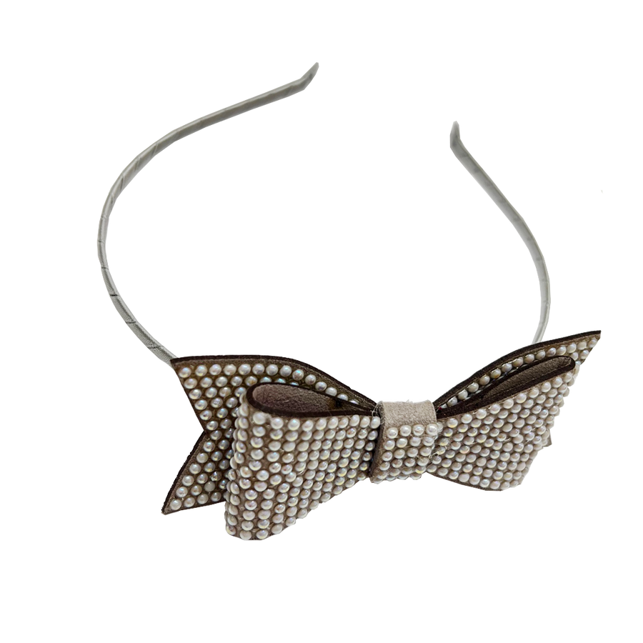 Crystalized Bow Headband - Grey/Pearl