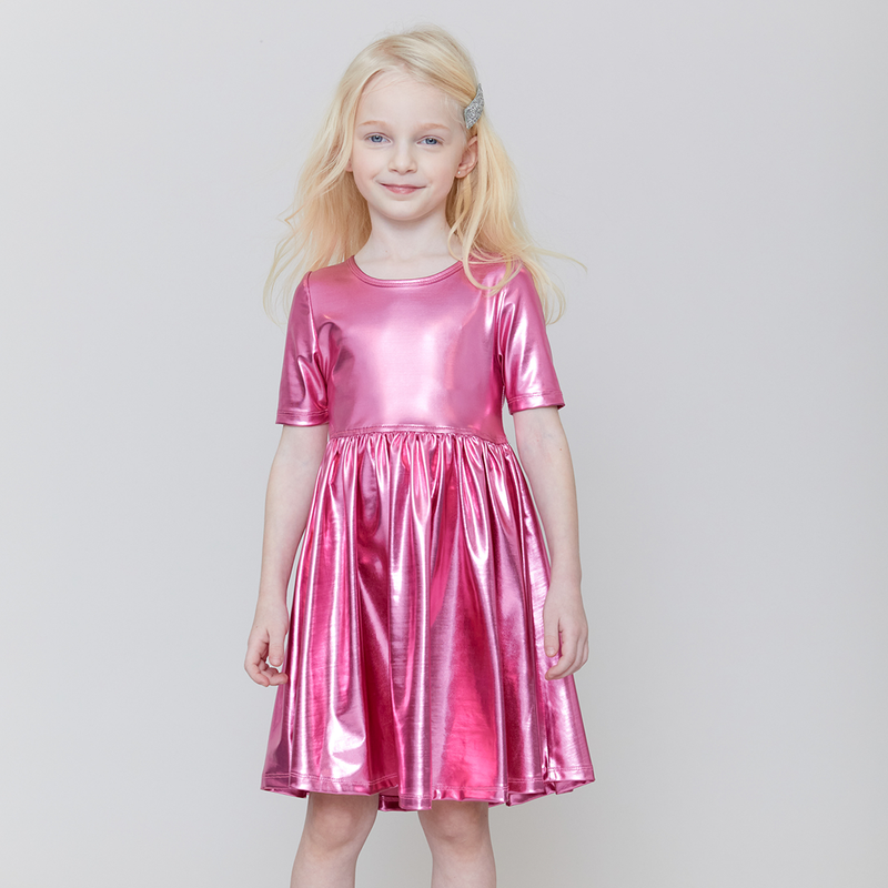 Girls Steph Dress - Pink Lamé