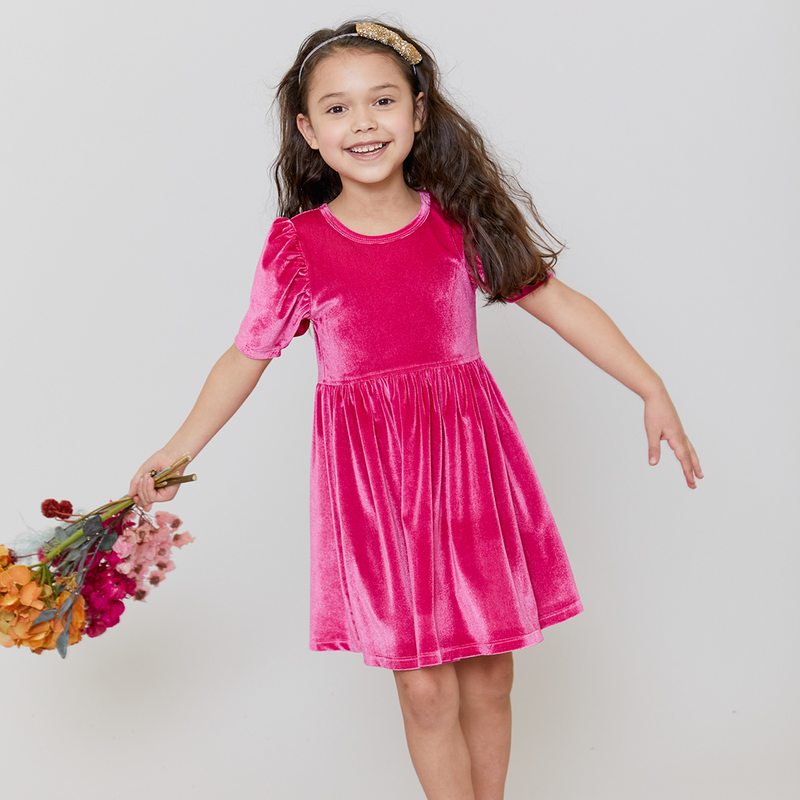 Girls Laurie Dress - Berry Velour