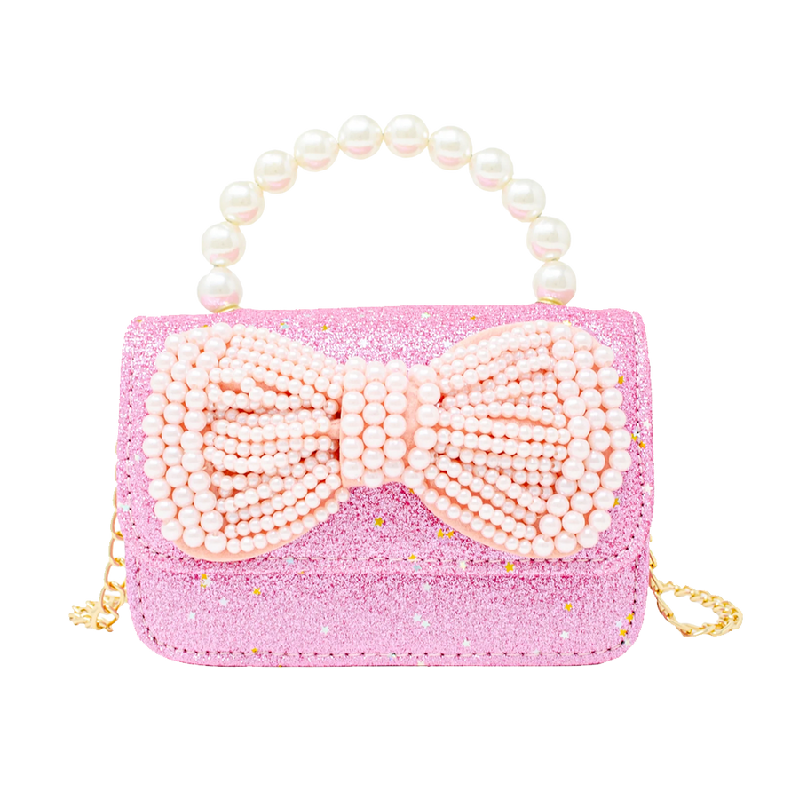 Glitter Pearl Handle Bow Bag - Pink